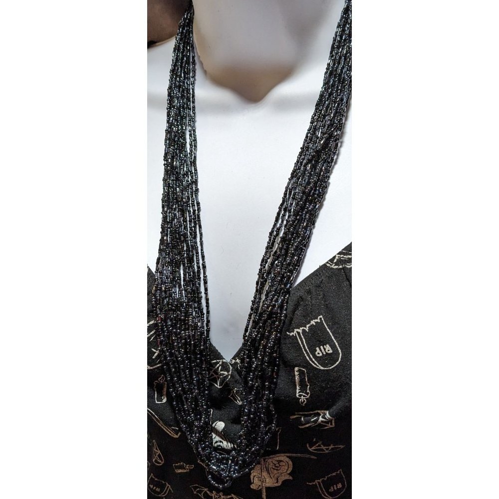 Black Glass Multistrand Necklace - Picture 6 of 6